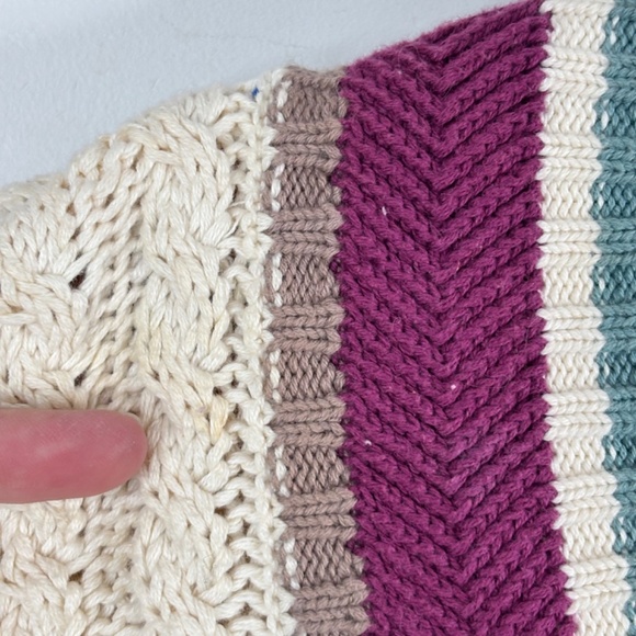 VTG Eddie Bauer Cable Knit Cricket Sweater L Cream V Neck Chunky Tennis Cottage - Picture 5 of 9